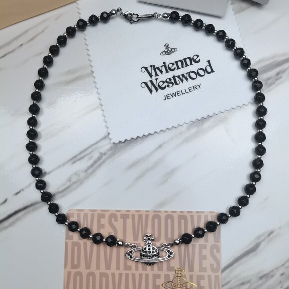 Vivienne Westwood One Row Black Pearl Silver Bas Relief Choker - Picture 9 of 10